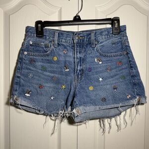American Eagle Medium Wash Denim Embroidered 90s Boyfriend Shorts Size 0